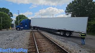 Semi bottoms out on RR crossing NS 288 gets stopped before impact [upl. by Etty]