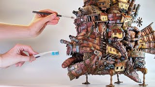 I made a Miniature HOWLS MOVING CASTLE out of junk  Ghibli Crafts [upl. by Lull]