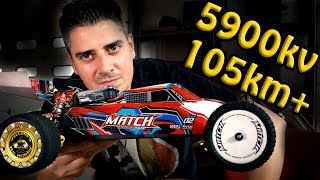 WLTOYS 104001 RC Buggy Brushless Upgrade  3650 5900KV Motor 28T Pinion  3s Speed Over 105 KM [upl. by Zimmermann]