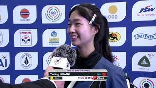 Interview Yuting Huang CHN Gold Medal 10m Air Rifle Women Delhi IND ISSF World Cup Final 2024 [upl. by Peper]