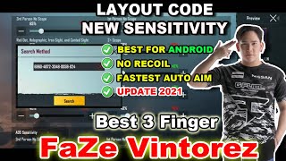 NEW FaZe Vintorez Layout Code amp New Sensitivity 2021  Best 3 Finger Claw PUBGM  TUTORIALIN [upl. by Greenleaf]