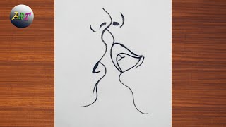 Couple Kissing Sketch  How To Draw Kissing Images  Couple Kissing Moment Drawing [upl. by Novel]