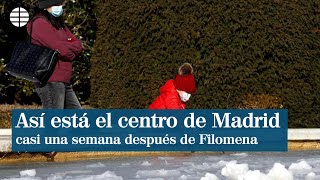 Nieve hielo y obstáculos así está el centro de Madrid casi una semana después del paso de Filomena [upl. by Ramsey]