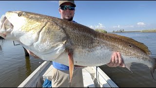 Catching 30lb Red Fish in Lake Calcasieu LA  ft Tanner Helms [upl. by Adnauqal]