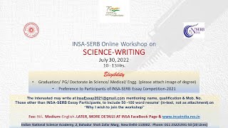 INSASERB Online Workshop on ScienceWriting July 30th 2022 10 Hrs to 13 Hrs [upl. by Oicnoel359]