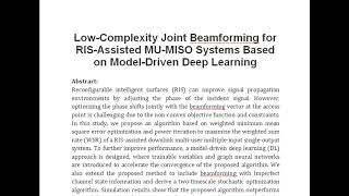 Low Complexity Joint Beamforming for RIS Assisted MU MISO Systems Based on Model Driven Deep Learnin [upl. by Cutcliffe456]