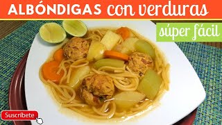 Albóndigas con fideos y verduras  Cocina de Addy [upl. by Wolgast560]