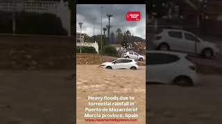 Heavy floods due to torrential rainfall in Puerto de Mazarrón of Murcia province Spain [upl. by Nnainot]