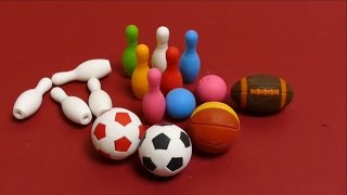 Kawaii Eraser from Japan  Bowling Set Soccer Ball Baseball amp Basketball [upl. by Nuahsak]