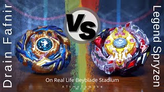 Drain Fafnir 8Nt vs Legend Spryzen 7Mr  on Real Life Beyblade Stadium [upl. by Ricoriki]