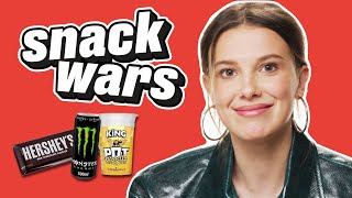 Millie Bobby Brown Rates British And American Food  Snack Wars [upl. by Manaker246]