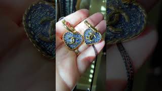 Chanel Earrings Unboxing Chanel 24P Blue Denim Heart Gold CC Logo Pendant Earrings [upl. by Ris]