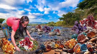 How To Find Diamond Amethyst Black Stone Gems I Found Lots Of Precious Pink Gems In The River [upl. by Moguel]