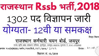 Rajasthan RSSB 1310 पद विज्ञापन जारी 2018  Rajasthan NTT teacher recruitment 2018 [upl. by Burt]