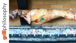 Whole lamb roast rotisserie EN subs  Grill philosophy [upl. by Adlihtam]