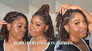 QUICK HAIRSTYLE FOR BEGINNERS HUMAN HAIR BOHO BOB PASSION TWIST FT QVR HAIR [upl. by Inaliak]