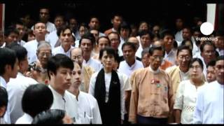 Suu Kyi in Martyrs Day March [upl. by Nonarb]