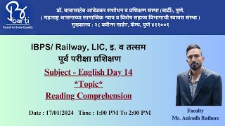 BARTI  IBPS  English  Reading Comprehension  Day 14 By Anirudh Rathore [upl. by Wollis]