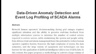 Data Driven Anomaly Detection and Event Log Profiling of SCADA Alarms [upl. by Anitreb]