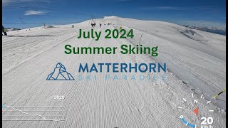 Matterhorn glacier paradise summer skiing early July 2024 piste 85 88 80 73 38002900m 72km run [upl. by Alithia]