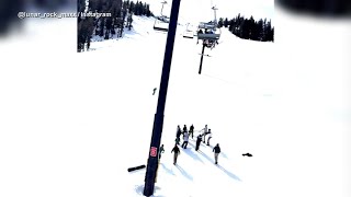 Video shows frightening moments teen snowboarder falls out of chair lift [upl. by Redwine530]