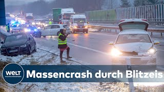 BLITZEISUNFÄLLE Vereiste Fahrbahn führt zu Massencrash  tödlicher Unfall mit LKW bei Leipzig [upl. by Nueoras]