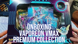 Unboxing the Vaporeon VMax Premium Collection Box  Pokémon Card Review amp Rare Pulls [upl. by Dronel]