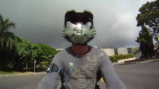 Master Chief HALO Custom Motorcycle Helmet on YAMAHA R1 GoPro Hero HD [upl. by Odraude]