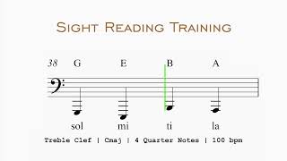 Sight Reading Traning Bass Clef in Cmaj 4 Quarter Notes 100 bpm [upl. by Melisenda]