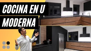 Cocinas MADERA y NEGRAS Modernas en U Cocinas CJR [upl. by Noira]