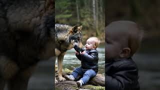 The wolf 🐺 likes to be calm with the baby cute animals wolf [upl. by Atil96]