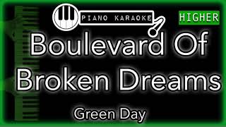 Boulevard Of Broken Dreams HIGHER 3  Green Day  Piano Karaoke Instrumental [upl. by Filomena]