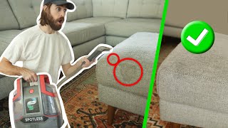 Hoover SPOTLESS Portable Cleaner REVIEW  How To Clean Fabric Couch Feat Burrow Sectional [upl. by Sedgewinn508]