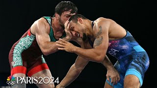 USAs Aaron Brooks DOMINATES Javrail Shapiev in 86kg freestyle bronze match  Paris Olympics [upl. by Mandell]