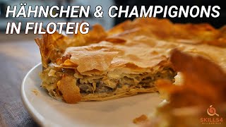 Herzhafter Filoteig Kuchen mit Hähnchen und Champignons [upl. by Tristas]