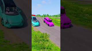 Double Flatbed Trailer Truck vs Speed bumps  Train vs Cars  Tractor vs Train  BeamNG Drive 005 [upl. by Sixel]