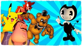 👉 ¡HELLO NEIGHBOR FNAF FREDDY FOXY Y PIKACHU VS EJÉRCITO DE BENDY [upl. by Lein]