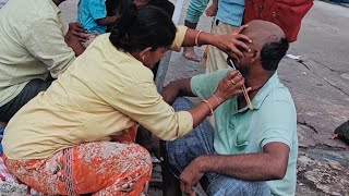 Young Lady barber shaving men Headshave [upl. by Clie]