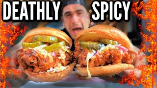 DEATHLY SPICY NASHVILLE HOT CHICKEN CHALLENGE With Ghost Pepper amp Carolina Reaper Chicken Sandwich [upl. by Pall678]