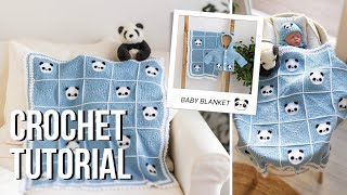 The CUTEST Panda Crochet Baby Blanket Tutorial 🐼💝 [upl. by Ilime]