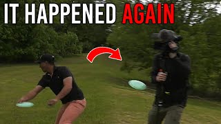 Paul McBeth hits a cameraman Jonesboro Open 2023 [upl. by Mehcanem]