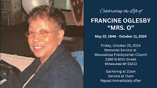 Memorial Service for Francine Oglesby October 25 2024 [upl. by Beckie]