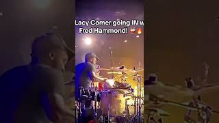 Lacy Comer going crazy w Fred Hammond band🔥🔥 trending drums drumsmusic [upl. by Elleinnod134]