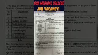 Goa medical college job vacancywalk in interviewneetpg jobmbbs medicalstudent doctormoney [upl. by Kurtz]