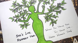 Womens day drawing easy step by step  Happy Women day 8th march drawing [upl. by Polito]