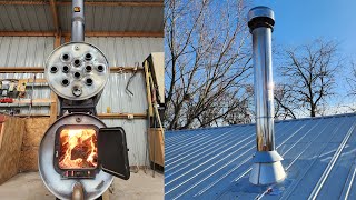 Installing A Wood Stove Chimney Through A Metal Roof [upl. by Nahsrad]