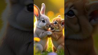 Cute rabbit rescue⛑️ to little lion jump rabbit ai animation animals cartoon funny cat [upl. by Boony]