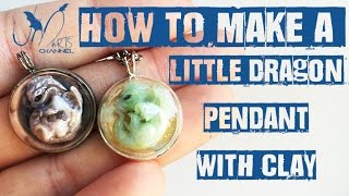 How to make a little dragon pendant with polymer clay fimo under a glass dome  Tutorial [upl. by Furlong]