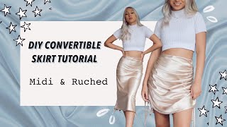 DIY RUCHED SKIRT amp DIY SILKY MIDI SKIRT  How to make a ruched skirt for beginners tutorial [upl. by Nalyac408]