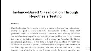 Instance Based Classification Through Hypothesis Testing [upl. by Ahsienal]